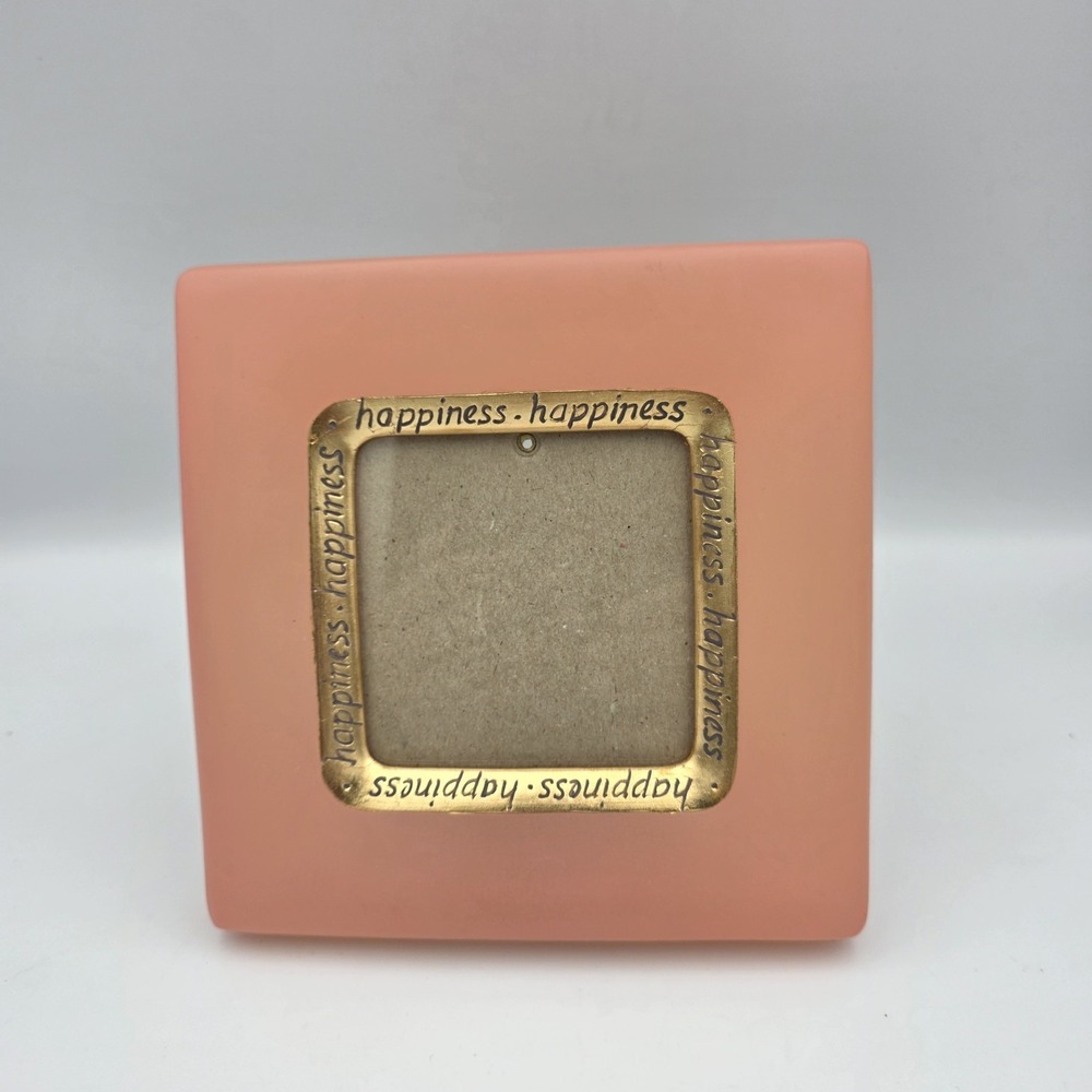 Vtg 1997 Terragrafics Picture Frame Pink Gold Frosted Glass Happiness 3.5 x 3.5